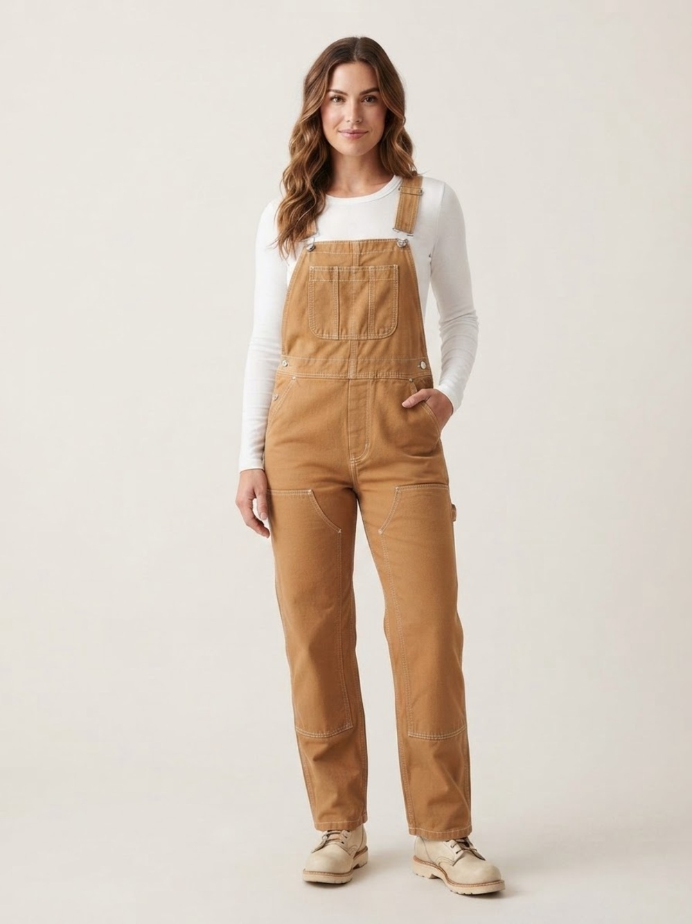 NWT Bershka Sz S (38) Straight Leg utility Tan Orange Overalls Jumpsuit